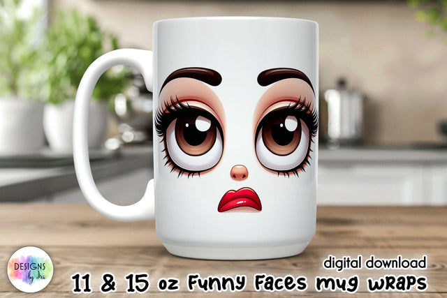 3D Funny Face Mug Wrap, Sarcastic Mug Sublimation Sublimation Designs by Ira 