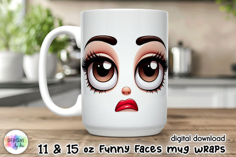 3D Funny Face Mug Wrap, Sarcastic Mug Sublimation Sublimation Designs by Ira 