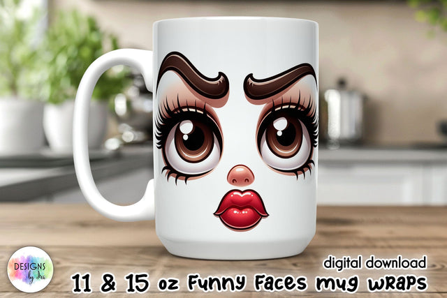 3D Funny Face Mug Wrap, Sarcastic Mug Sublimation Sublimation Designs by Ira 