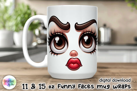 3D Funny Face Mug Wrap, Sarcastic Mug Sublimation Sublimation Designs by Ira 