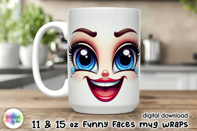 3D Funny Face Mug Wrap, Sarcastic Mug Sublimation Sublimation Designs by Ira 