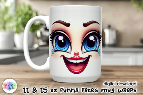 3D Funny Face Mug Wrap, Sarcastic Mug Sublimation Sublimation Designs by Ira 