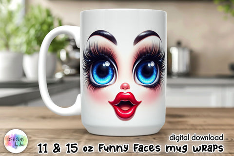 3D Funny Face Mug Wrap, Sarcastic Mug Sublimation Sublimation Designs by Ira 