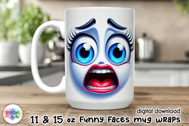 3D Funny Face Mug Wrap, Sarcastic Mug Sublimation Sublimation Designs by Ira 