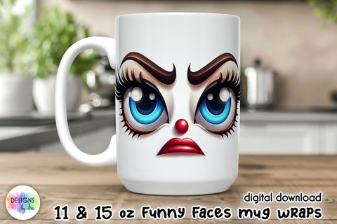 3D Funny Face Mug Wrap, Sarcastic Mug Sublimation Sublimation Designs by Ira 