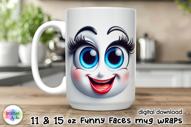 3D Funny Face Mug Wrap, Sarcastic Mug Sublimation Sublimation Designs by Ira 
