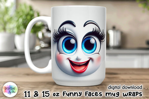 3D Funny Face Mug Wrap, Sarcastic Mug Sublimation Sublimation Designs by Ira 