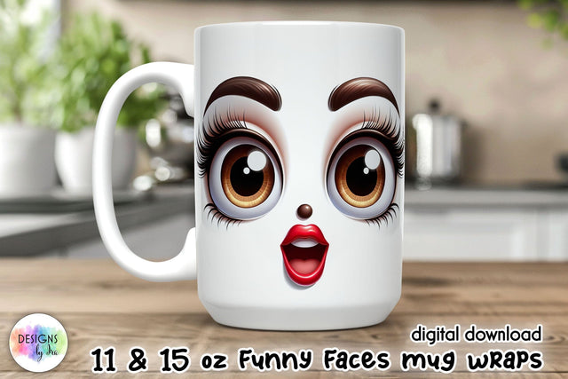 3D Funny Face Mug Wrap, Sarcastic Mug Sublimation Sublimation Designs by Ira 
