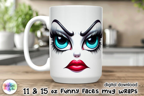 3D Funny Face Mug Wrap, Sarcastic Mug Sublimation Sublimation Designs by Ira 