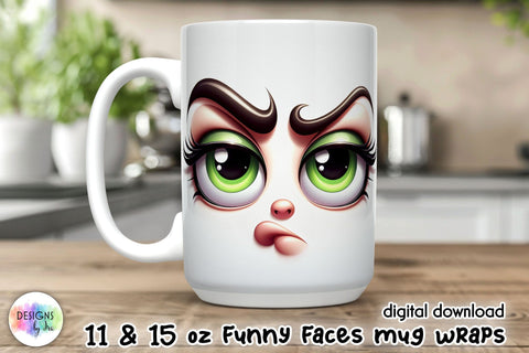 3D Funny Face Mug Wrap, Sarcastic Mug Sublimation Sublimation Designs by Ira 