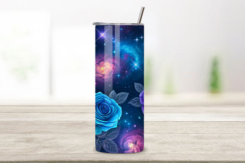 3D Galaxy Rose Seamless Tumbler Wrap, Cosmic Purple and Blue Roses, seamless tumbler wrap, galaxy rose design, cosmic floral wrap, purple blue roses, watercolor galaxy design, 20oz skinny tumbler, tapered tumbler wrap, straight tumbler design Sublimation FloridPrintables 