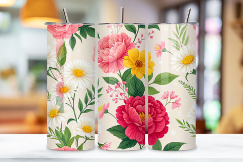 3D Garden Party Seamless Tumbler Wrap, Mixed Florals for Outdoor Celebrations, seamless tumbler wrap, garden party design, mixed floral wrap, watercolor outdoor design, 20oz skinny tumbler Sublimation FloridPrintables 