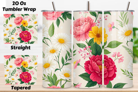 3D Garden Party Seamless Tumbler Wrap, Mixed Florals for Outdoor Celebrations, seamless tumbler wrap, garden party design, mixed floral wrap, watercolor outdoor design, 20oz skinny tumbler Sublimation FloridPrintables 