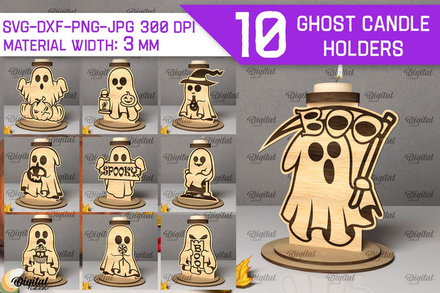 3D Ghost Candle Holder Laser Cut Bundle. Halloween Decor SVG SVG Evgenyia Guschina 