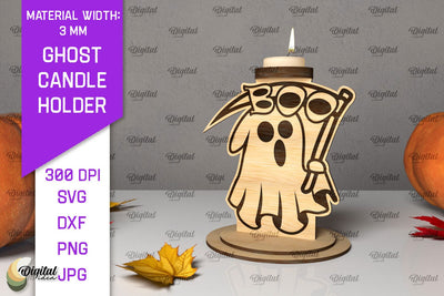 3D Ghost Candle Holder LaserCut. Halloween Spooky Decor SVG SVG Evgenyia Guschina 