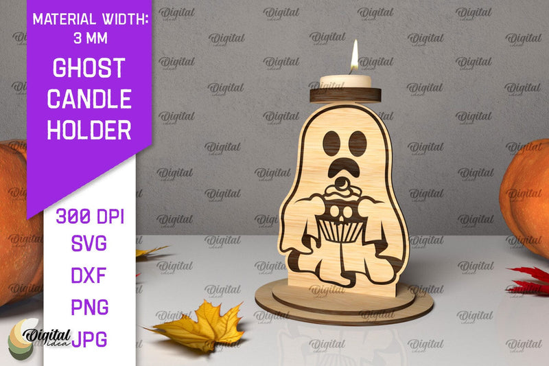 3D Ghost Candle Holder LaserCut. Halloween Spooky Decor SVG SVG Evgenyia Guschina 