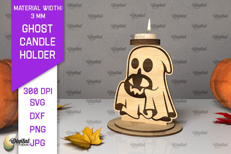 3D Ghost Candle Holder LaserCut. Halloween Spooky Decor SVG SVG Evgenyia Guschina 