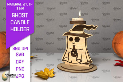 3D Ghost Candle Holder LaserCut. Halloween Spooky Decor SVG SVG Evgenyia Guschina 