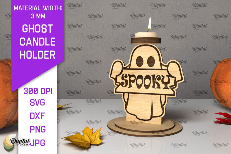 3D Ghost Candle Holder LaserCut. Halloween Spooky Decor SVG SVG Evgenyia Guschina 