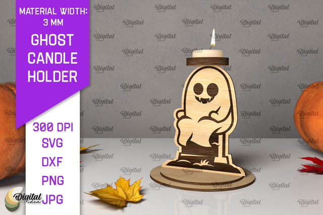 3D Ghost Candle Holder LaserCut. Halloween Spooky Decor SVG SVG Evgenyia Guschina 