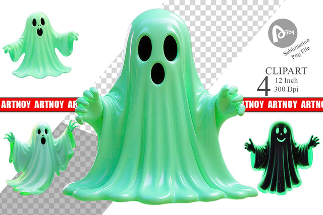 3D Ghost Green Clipart Sublimation artnoy 