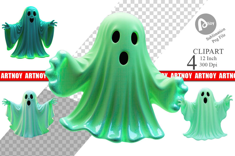 3D Ghost Green Clipart Sublimation artnoy 