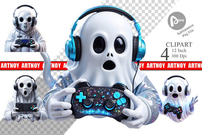 3D Ghostly Gamer Clipart Sublimation artnoy 