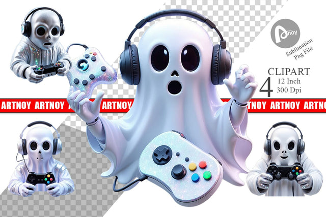 3D Ghostly Gamer Clipart Sublimation artnoy 