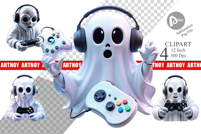 3D Ghostly Gamer Clipart Sublimation artnoy 