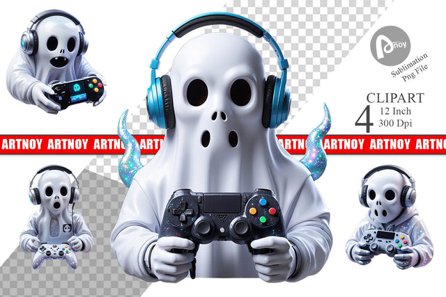 3D Ghostly Gamer Clipart Sublimation artnoy 