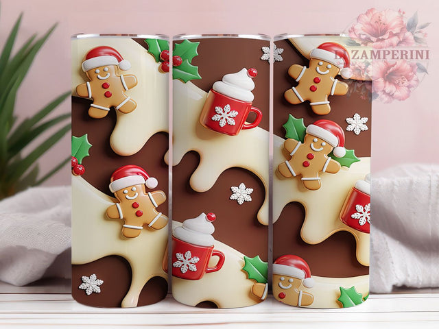 3D Gingerbread Christmas Cocoa Tumbler, Gingerbread Hot Chocolate Wrap, Festive Cocoa Sublimation, 20oz Holiday Cocoa Tumbler, Whimsical Gingerbread Art, Seasonal Cocoa Mug, Christmas Gingerbread Cup Sublimation Li Zamperini 