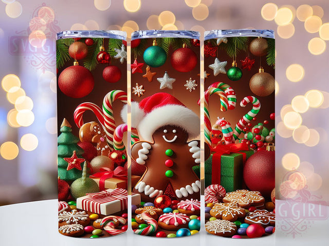 3D Gingerbread Christmas Cookie Tumbler, Christmas Cookie Wrap, Festive Holiday Design, Sublimation Cup, 20oz Skinny Tumbler, Cute Christmas Drinkware, Gingerbread Man Style Sublimation SvggirlplusArt 