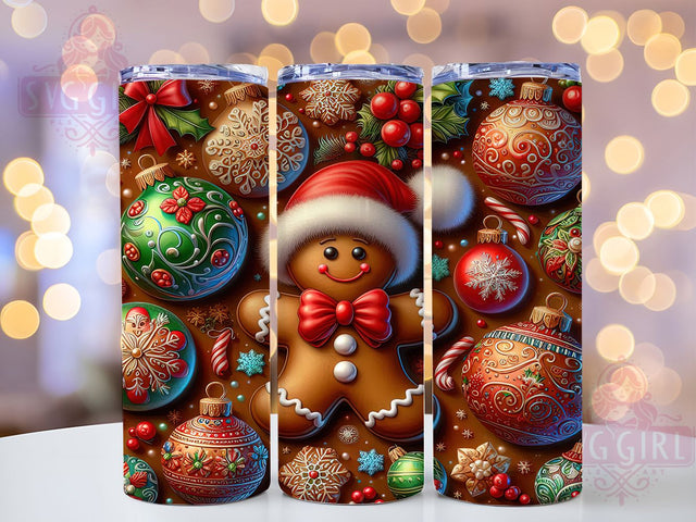 3D Gingerbread Christmas Cookie Tumbler, Christmas Cookie Wrap, Festive Holiday Design, Sublimation Cup, 20oz Skinny Tumbler, Cute Christmas Drinkware, Gingerbread Man Style Sublimation SvggirlplusArt 