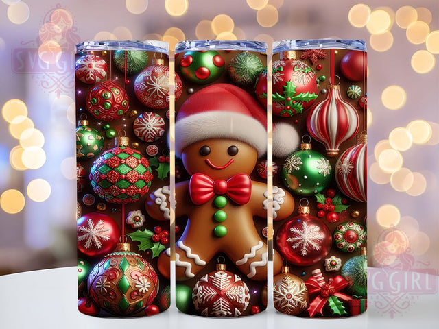 3D Gingerbread Christmas Cookie Tumbler, Christmas Cookie Wrap, Festive Holiday Design, Sublimation Cup, 20oz Skinny Tumbler, Cute Christmas Drinkware, Gingerbread Man Style Sublimation SvggirlplusArt 