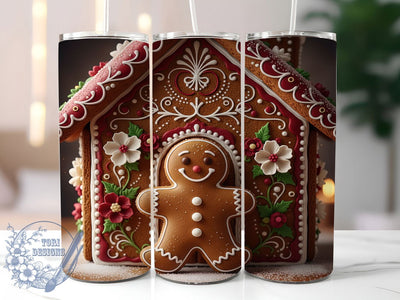3D Gingerbread Christmas Tumbler, 3d Gingerbread Cookie, Christmas Tumbler Wrap, 20oz Skinny Tumbler, Gingerbread Sublimation, Cute Christmas Png, Holiday Tumbler Design Sublimation ToriDesigns 