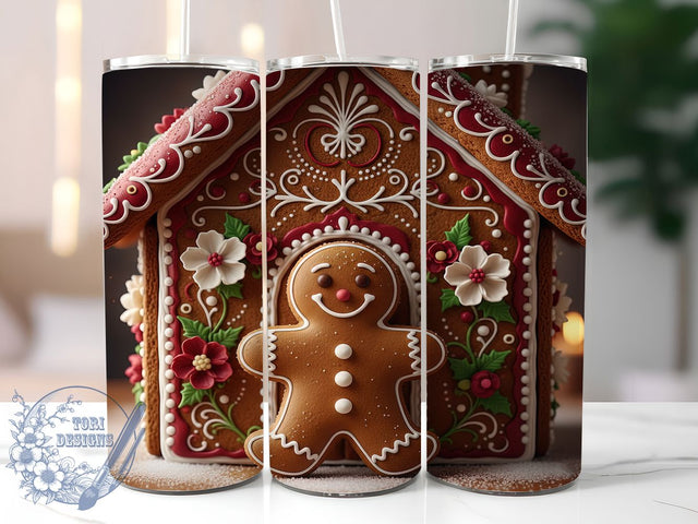 3D Gingerbread Christmas Tumbler, 3d Gingerbread Cookie, Christmas Tumbler Wrap, 20oz Skinny Tumbler, Gingerbread Sublimation, Cute Christmas Png, Holiday Tumbler Design Sublimation ToriDesigns 
