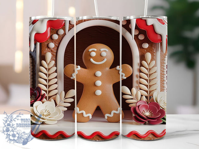 3D Gingerbread Christmas Tumbler, 3d Gingerbread Cookie, Christmas Tumbler Wrap, 20oz Skinny Tumbler, Gingerbread Sublimation, Cute Christmas Png, Holiday Tumbler Design Sublimation ToriDesigns 