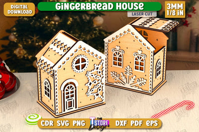 3D Gingerbread Decorative House Laser Cut, Christmas Village Houses SVG, Miniature House SVG, Christmas Decor SVG The T Store Design 