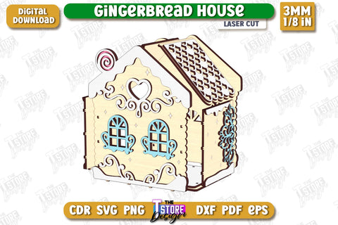 3D Gingerbread Decorative House Laser Cut, Christmas Village Houses SVG, Miniature House SVG, Christmas Decor SVG The T Store Design 