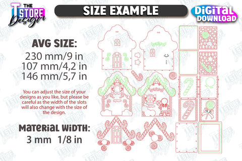 3D Gingerbread Decorative House Laser Cut, Christmas Village Houses SVG, Miniature House SVG, Christmas Decor SVG The T Store Design 