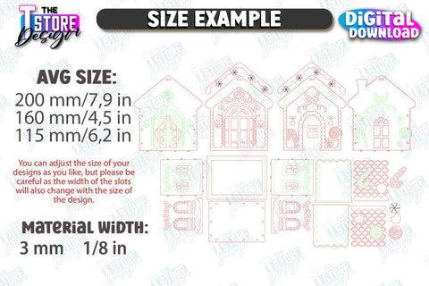 3D Gingerbread Decorative House Laser Cut, Christmas Village Houses SVG, Miniature House SVG, Christmas Decor SVG The T Store Design 