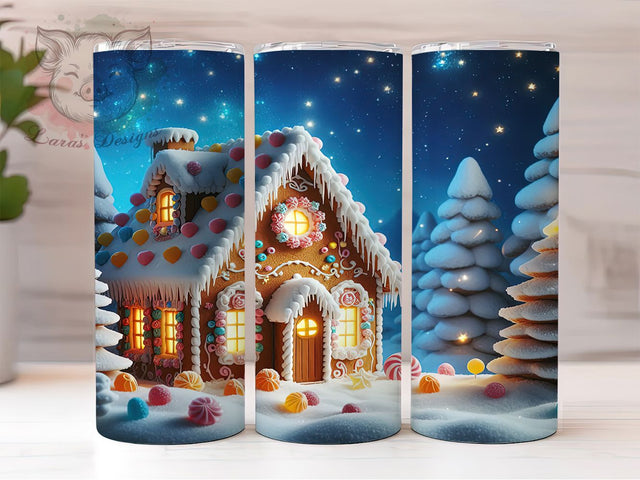 3D Gingerbread House Christmas Tumbler, Christmas Cookie Wrap, Holiday Bakery Sublimation, Festive Gingerbread Cup, 20Oz Skinny Tumbler Wrap, Sweet Christmas Mug, Cozy Holiday Cottage Design Sublimation Lara' s Designs 