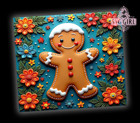 3D Gingerbread Man Christmas Tumbler Wrap, 3D Gingerbread Man, Tumbler Wrap, Sublimation Design, Holiday Tumbler, Christmas Gift, Custom Tumbler, Baking Theme Sublimation SvggirlplusArt 