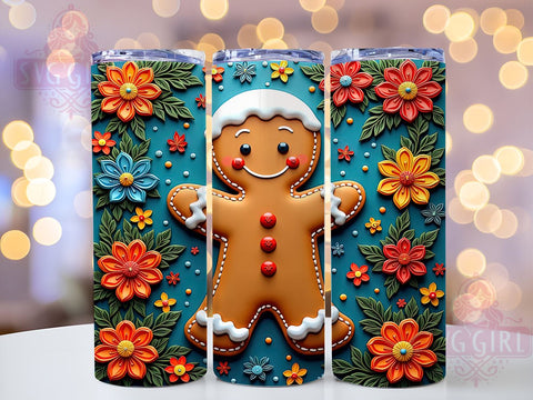 3D Gingerbread Man Christmas Tumbler Wrap, 3D Gingerbread Man, Tumbler Wrap, Sublimation Design, Holiday Tumbler, Christmas Gift, Custom Tumbler, Baking Theme Sublimation SvggirlplusArt 