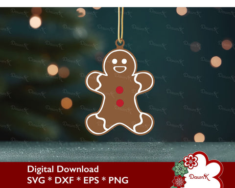 3D Gingerbread Man Ornament SVG - Christmas Tree Cut File SVG DawnKDesigns 