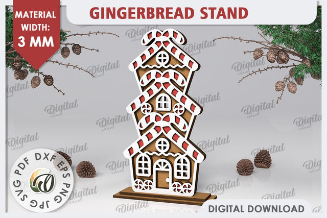 3D Gingerbread Stand Laser Cut Design. Christmas Decor SVG SVG Evgenyia Guschina 