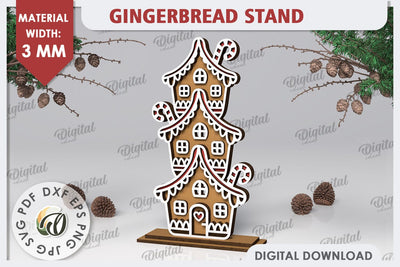 3D Gingerbread Stand Laser Cut Design. Christmas Decor SVG SVG Evgenyia Guschina 