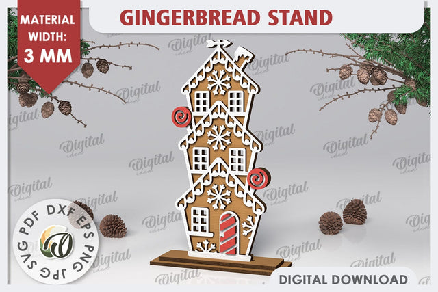 3D Gingerbread Stand Laser Cut Design. Christmas Decor SVG SVG Evgenyia Guschina 