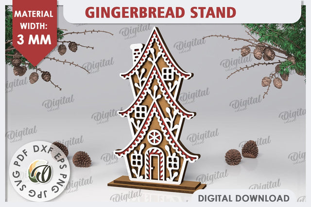 3D Gingerbread Stand Laser Cut Design. Christmas Decor SVG SVG Evgenyia Guschina 
