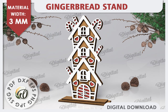 3D Gingerbread Stand Laser Cut Design. Christmas Decor SVG SVG Evgenyia Guschina 